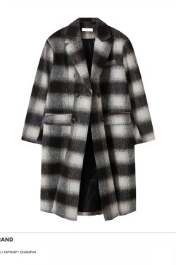 Men's Winter Long Woolen Coat - 2025 New Loose Fit Mid-Length Plaid Trench Coat in American Style