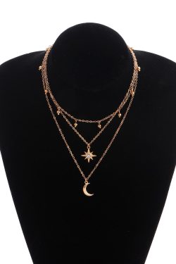 Metal Crescent Moon Diamond Starburst Necklace for Women - Versatile Bell Sweater Accessory, European and American Style Jewelry