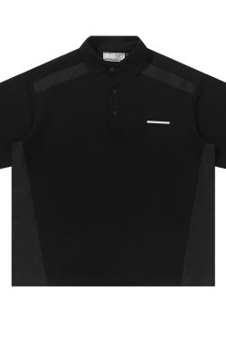 Micro-Deconstructed Metal Nylon Spliced Short-Sleeve Polo Shirt - Clean Fit, Edgy Design, Modern Streetwear Style