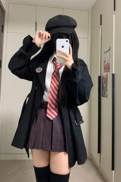 Mid-Length Autumn Coat for Women, Pudding Bear JK Uniform Style, High-End British College Wind Trench for Petite Sizes