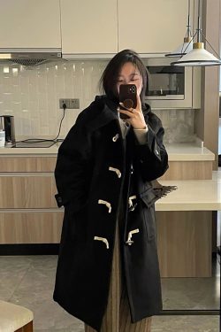 Mid-Length Black Woolen Coat for Women, 2025 Winter Double-Sided Cashmere Toggle Design, Thick Korean Style
