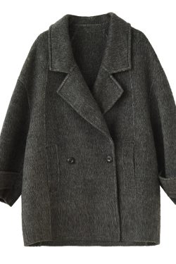 Mid-Length Double-Faced Wool Coat with Suit Collar - Yak Wool, Mulberry Silk, Australian Wool, Straight Loose Fit, Luxe Outerwear
