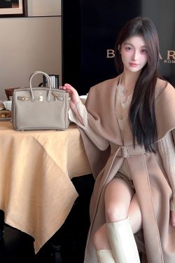Mid-Length Woolen Cape Coat for Women - High-Quality Shawl Overcoat with Belt - Winter Fashion Outerwear