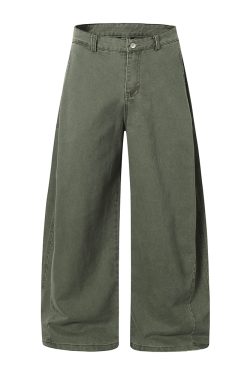Military Green Cargo Pants for Men - American Straight Loose Fit Ulzzang Trendy Wide-Leg Casual Trousers