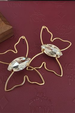 Minimalist Butterfly Line Glass Marquise Stud Earrings for Women - European and American Style Jewelry