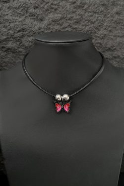 Minimalist Butterfly Pendant Black Leather Cord Necklace for Women, Y2K Hip-Hop Choker, Trendy Clavicle Chain Accessory