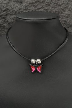 Minimalist Butterfly Pendant Black Leather Cord Necklace for Women, Y2K Hip-Hop Choker, Trendy Clavicle Chain Accessory