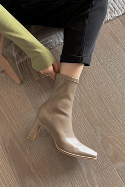 Minimalist Chunky Heel High-Heeled Elastic Short Boots for Women - Square Toe Slim Fit 2023 Trendy Style
