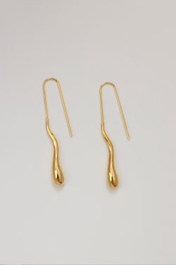 Minimalist Geometric Line Liquid Water Drop Earrings in Gold and Silver - Retro High-End Fashion Accessory for Versatile Looks
