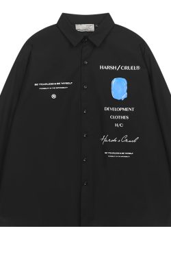 Minimalist High-End Typography Handwritten Long Sleeve Shirt - Loose Casual Street Style Fashion Trend