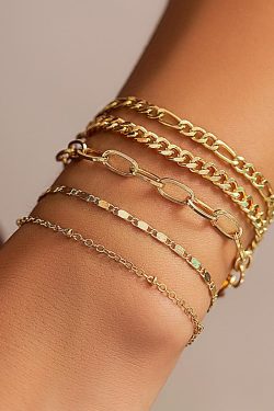 Minimalist Layered Gold Bracelet Set for Women - Thin Cuban Chain & Cross Design Jewelry, Stylish European and American Fashion