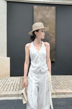 Minimalist Luxury Linen Vintage Vest and Pants Set - Effortless Chic, Timeless Style, Perfect for 90s Inspired Looks
