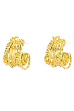 Minimalist Multi-Layered Wrapped Line Stud Earrings in European and American French Retro Style for Commuting and Everyday Fashion