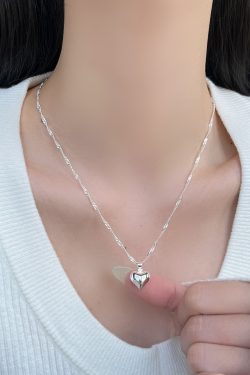 Minimalist Pure Silver Three-Dimensional Heart Necklace for Women - Exquisite Shiny Clavicle Chain, Versatile Summer Jewelry