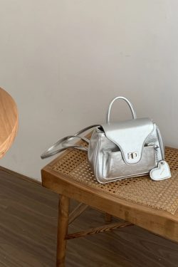 Minimalist Silver Backpack for Women, Versatile Solid Color Commuter Bag, Small Square Handbag for College Students