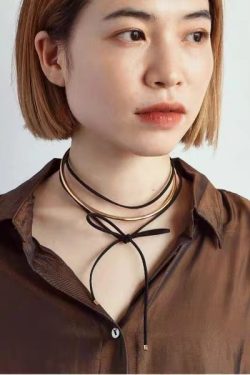 Minimalist Spliced Layered Tie Design T-shirt with Necklace Collar - Versatile Korean and Japanese Everyday Fashion