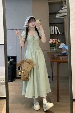 Mint Green Minimalist High-End Short Sleeve Dress for Summer - Sweet Momo Style, Perfect for Casual Outings and Y2K Fashion Trends