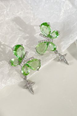 Mint Zircon Butterfly Stud Earrings - Elegant Niche Design, Versatile Fresh High-End Jewelry for Stylish Outfits