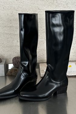 Mona-Style Metallic Pointed Toe High Knee Long Boots with Chunky Heel - 2024 Riding Fashion Statement