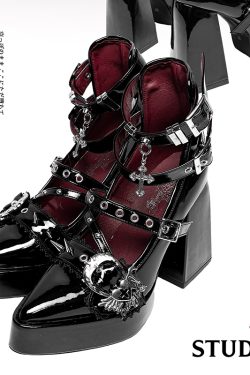 Moon Goddess Prayer Pointed Waterproof Chunky Heels - Unique Women's Platform Shoes for Subculture Style