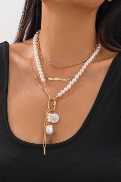 Multi-Layer Baroque Imitation Pearl Necklace with Snake Bone Chain - Layered Sweater Accessory for European and American Fashion