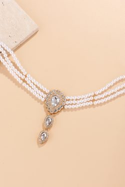 Multi-Layer Diamond-Studded Water Drop Pearl Necklace - Exaggerated Personality Chain, Trendy Light Luxury Fashion Accessory