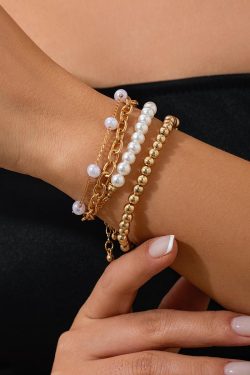 Multi-Layer Imitation Pearl Beaded Stacking Bracelet Set - European & American Instagram Style Fashion Jewelry for Women