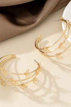 Multi-Layer Metal Pearl Flower Butterfly Hoops Earrings - European American Style Exaggerated Temperament for Summer Women