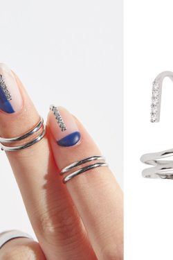 Multi-Layered Geometric Line Style Diamond-Inlaid Fingertip Ring for Women - Trendy Art Design Fashion Accessory