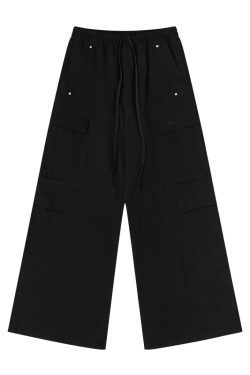 Multi-Pocket Wide-Leg Workwear Pants - Flowing Ribbon Street Style Hip-Hop Casual Fit