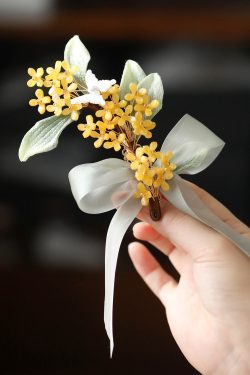 National Style Sweet Girl Hair Accessories - Osmanthus Long Ribbons Side Hair Clips for Hanfu and Ancient Style Looks
