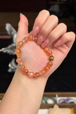 Natural Crystal Bracelet - Five Elements Generating Series with Red Flower, Red Flower Crystal, and Yellow Tiger's Eye, Boho Chic Style