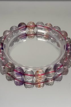 Natural Fairy Super Seven Crystal Bracelet - Purple Beads with Golden Strawberry Higanbana and Fireworks Design, Bohemian Jewelry
