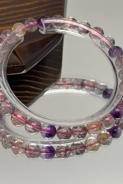Natural Fairy Super Seven Crystal Bracelet with Purple, Yellow, Red, and Black Beads - Boho Chic Gemstone Jewelry