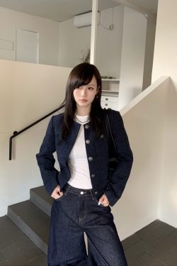 Navy Blue Vintage Chanel-Style Jacket for Women, Autumn Single-Breasted Long Sleeve Casual Outerwear, High-End Fashion