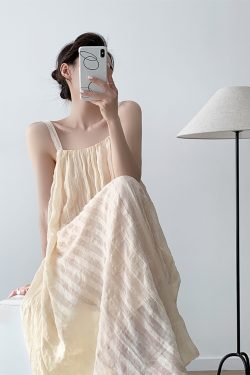 Nude Pink Spaghetti Strap Dress for Vacation, Off-Shoulder Long Skirt, Fairy Style for Beach Photo Shoots, Y2K Fashion