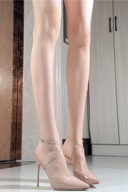 Nude Strappy High Heels for Women - 2025 Thin Heel Patent Leather Closed-Toe Sandals, Sexy Pointed Toe Slip-On Design