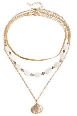 Ocean Style Multi-Layer Shell Stacking Necklace - Vintage Mother-of-Pearl Beaded Jewelry for Holidays and Everyday Wear