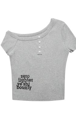Off-Shoulder American Style Minimalist Women's Crop Top - Sexy Slim Fit Letter Design for Summer Fashion