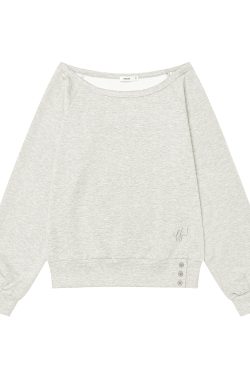 Off-Shoulder Gray Diagonal Sweatshirt for Women – 2024 Autumn Loose Fit One-Shoulder Top, Trendy Casual Wear