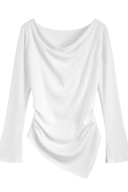 Off-Shoulder Irregular Long Sleeve T-Shirt for Women - Summer Harvest Sweet and Spicy Style with Sun Protection
