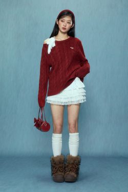 Off-Shoulder Red Sweater for Women - Stylish Korean Style Top for Autumn and Winter 2025 Fashion Trends