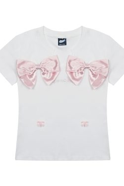 One-Shoulder Butterfly Knot Slim Short T-Shirt for Women - Summer Fitted Design, Sweet Ins Short Sleeve Top, Y2K Style