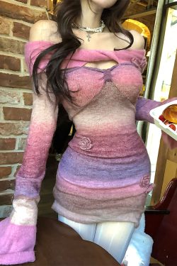 One-Shoulder Tie-Dye Bodycon Dress for Women - Slim Fit Autumn Winter Fashion, Monet Garden Inspired, Short Skirt Style