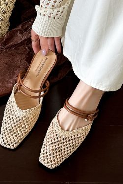 One-Strap Hollow Out Open-Toe Sandals for Women - Summer Flat Woven Mules Slippers, Niche Style