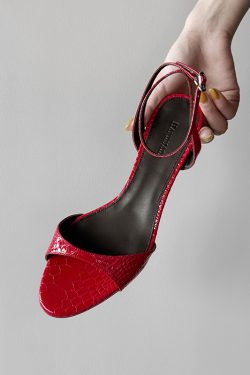 One-Strap Open-Toe Roman Sandals for Women - Red Genuine Leather Kitten Heel Shoes, French Niche Style, INS-Inspired