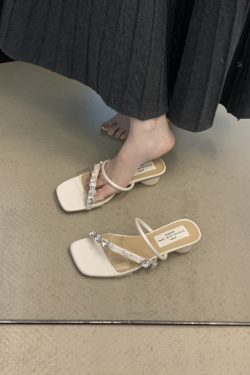 One-Strap Transparent Strap Chunky Heel Sandals for Women - 2025 Summer Style Slippers Perfect with Skirts and Dresses
