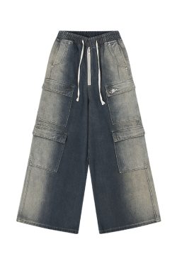 Oversized Casual Wide-Leg Pants with Pockets in Rewashed Water-Heavy Fabric - Trendy Korean Style Fashion for Comfort and Style