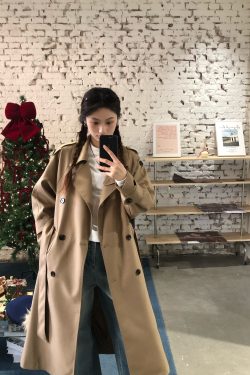 Oversized Knee-Length Trench Coat for Women, High-Quality Korean Style Long British Fashion for Spring and Autumn