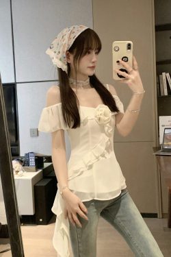 Patchwork Irregular Design Shirt for Women - Korean Style Elegant Slim Fit - Spring/Summer Fashion Essential